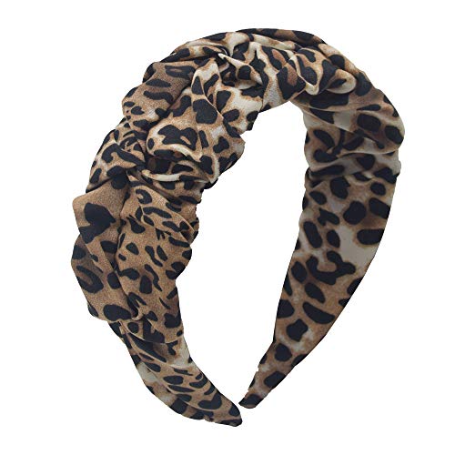 Leopard Print Wide Headbands for Women,MHDGG Pleated Solid Color Bandana headband Wide Size Knotted Turban Women Headbands Girls Hair Accessories Hair Hoop,Leopard Print