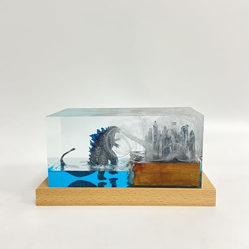 Godzilla Monster Resin Night Light, LED Color Changing Lamp with Remote, City Diorama Scene, 6.7×3.1×3.1 inches, USB Powered