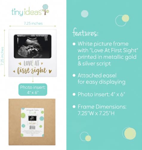 Image of Love at First Sight Sonogram Picture Frame, Gender Neutral Ultrasound Keepsake, Ideal Pregnancy Gift, Baby Shower and Nursery Decor, 4 inch x6 inch Photo Insert, Gold, Silver And White