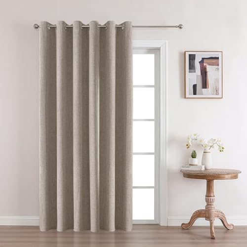 Image of Joydeco 100% Linen Blackout Room Divider Curtains, Extra Wide Sliding Door Curtains Living Room Curtains, 1 Panel 100W x 84L Inch Patio Door Curtains for Room Privacy