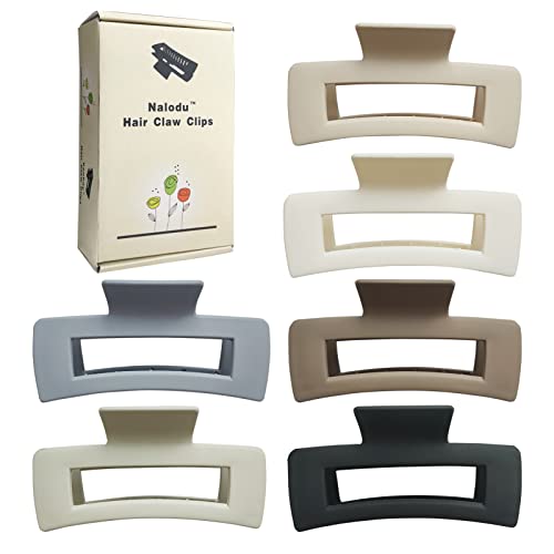 Nalodu Hair Claw Clips Large 4 Inch Matte No Slip Big Rectangle Jaw Clip Clamp for Thick Hair Women, 6 Pack