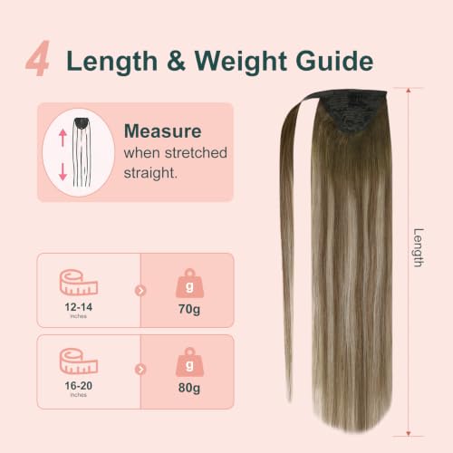 Image of Easyouth Pony Tail Extensions, 14 Inch 70G, Ombre Brown Balayage Dark Brown to Light Brown with Blonde, Natural Look, for Women Party Wear
