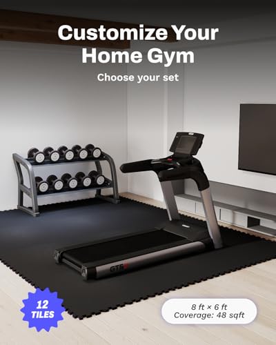 Image of AIRHOP 0.56in Thick 48 Sq Ft Exercise Equipment Mats, 12 Tiles Upgraded Rubber Top with High Density EVA Foam, Large Interlocking Puzzle Gym Flooring for Home Gym, Heavy Weight Workout,Black