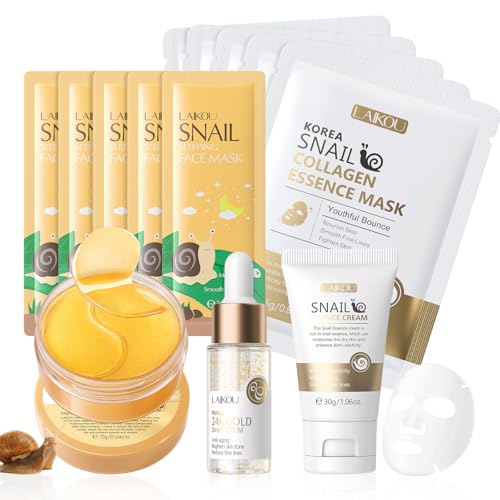 Escargot Collagène Soins pour le Visage, Ensemble de Soins de la Peau, 13 Pièces Kit de Soins de La Peau Hydratants, Masque pour les Yeux Sérum Crème Masque facial