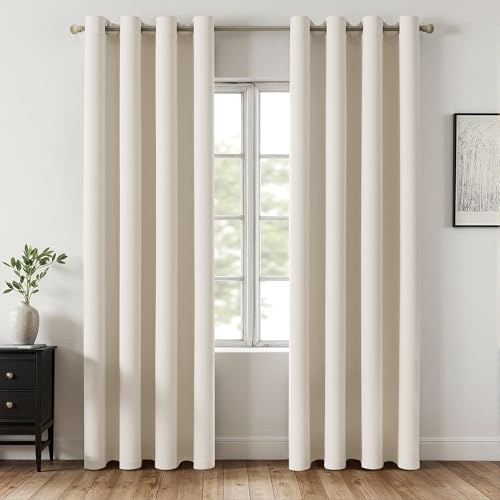 Image of MIULEE Beige White Blackout Bedroom Curtains Drapes 96 Inch Long 52 inchx96 inch | Grommet Top, Room Darkening Window Drapes, Privacy Protection, Thermal Insulated, Heat Blocking, Light Blocking