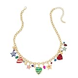 WOWORAMA Christmas Charm Necklace for Women Trendy Christmas Jewelry Colorful Heart Star Pendant Necklaces Cute Xmas Statement Necklace Xmas Party Jewelry