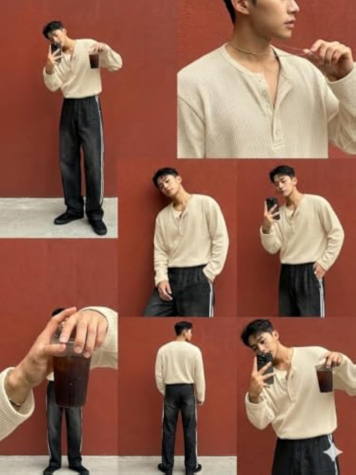 Men's Textured Fabric Solid Half-Open Collar T-Shirt