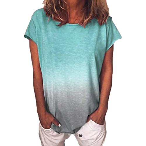 T-shirt femme col rond manches courtes tops dégradé de couleur tee shirt lâche