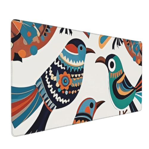 Tapis de souris de jeu de 90x40 cm avec motif d'oiseaux de style ethnique pour bureau