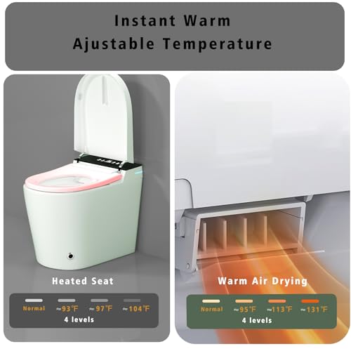 Inodoro inteligente compacto con asiento bidé integrado, diseño moderno sin tanque, apertura y descarga automáticas, asiento calefactado, secador de aire caliente instantáneo para baños pequeños, blanco con panel negro miniatura 5