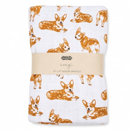 Image of Mud Pie Baby Dog Breed Swaddle Blanket, Corgi, 47" x 47"