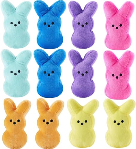 6 inches Easter Bunny Plush Toys Decorations Cute Animal Bunny Stuffed Doll Easter Basket Stuffers Gift for Kids 12Pcs