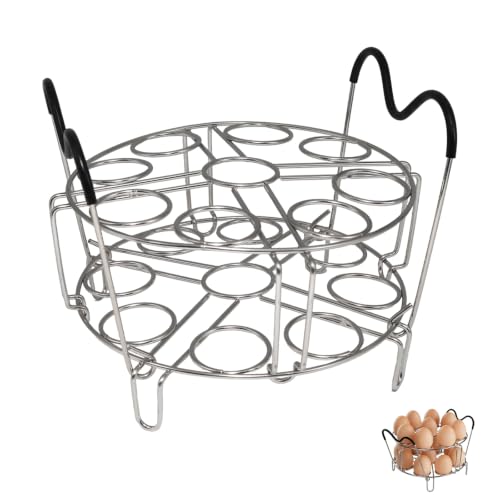 Image of 304 Stainless Steel Stackable Egg Steamer Rack Holds 18 Eggs | Double-layer Wire Steaming Rack & Skewers with Heat-Resistant Handles for 6qt /8qt Pressure Cooker Grilling