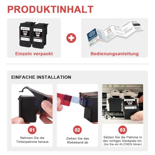 ANKINK Kompatibel Tintenpatrone Druckerpatronen als Ersatz für Canon PG 560XL PG560 Patrone 560 XL für TS5350 TS5350a TS5350i TS5351 TS5351a TS5352 TS5353 TS7450 TS7451 TS7450i Drucker Schwarz 2 Pack