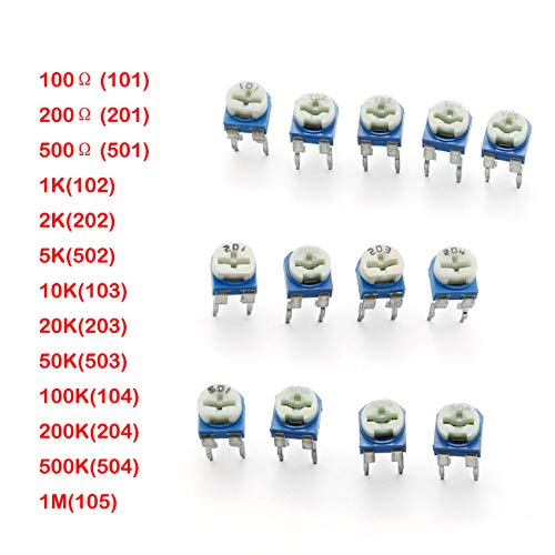 ZYAMY 1 Pack 65pcs 100 Ohm- 1M Ohm Variable Resistor Trimmer Potentiometer Assorted