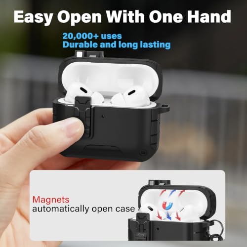 Image of HITZEE for AirPods Pro 2 /1 Case, Compatible with AirPods Pro 2(2022) /Pro 1(2019) Case, Magnetic Automatic Lock with Phone Stand, Compatible with MagSafe Cover, Black