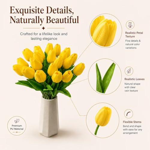 Image of Mandy's 20pcs Artificial Yellow Tulips