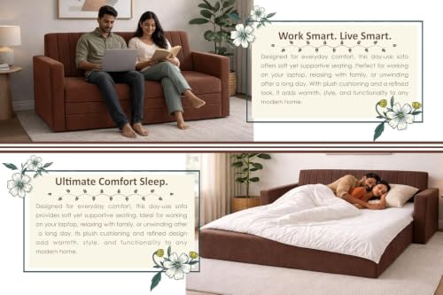 Image of Sofa-Cum-Bed | 3-Seater Armrest Sofa | Modern Fabric Sofa Bed for Living Room, Bedroom & Office - Brown Color