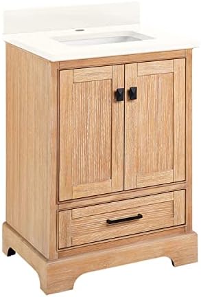 Signature Hardware 483352 Quen 24" Free Standing Single Basin Vanity Set with Cabinet, Vanity Top, and Undermount Sink - 1 Faucet Hole - Driftwood Brown/Arctic White Quartz