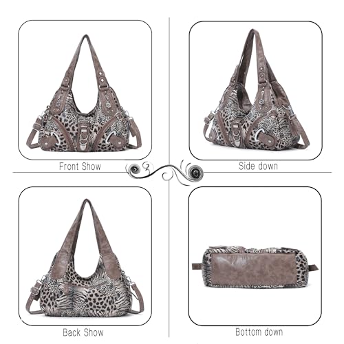 Angelkiss Purses and Handbags for Women Two Top Zippers Closure Multiple Pockets Washed Leather Shoulder Bags