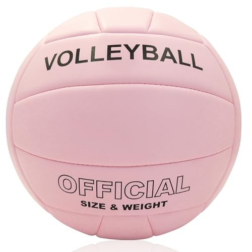 VerdeFlow Volleyball Ball Official Size 5 Volleyballs for Indoor Outdoor Beach Pool Game Play for Team Beginners Professional TPU Leather Training Practice Volley Balls (Pink Size 5)