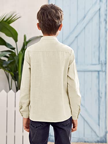 Inorin Boys Linen Shirt Button Up Henley Long Sleeve Dress Shirts Cotton Lightweight Tees Tops with One Pocket4