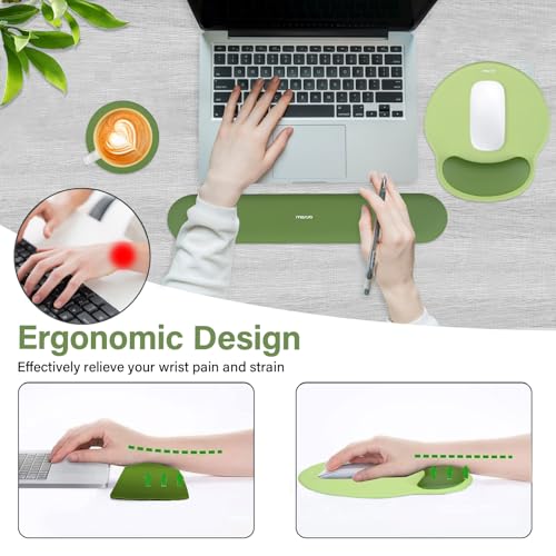 Image of MOSISO Wrist Rest Support for Mouse Pad&Keyboard Set, Circle Curved Ergonomic Mousepad&Coaster Non-Slip Base Home /Office Pain Relief&Easy Typing Pad with Soft Cloth&Raised Memory Foam, Olive Green