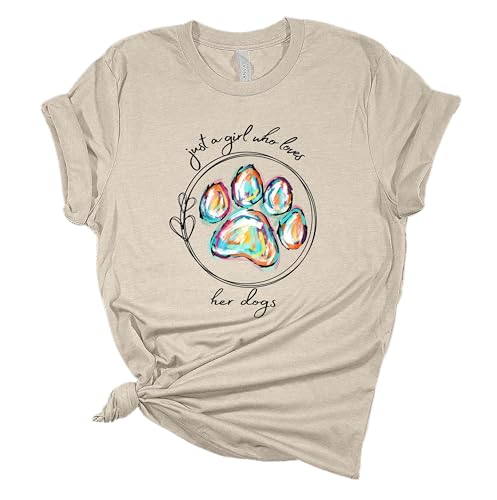 Womens Dog Paw Print Tshirt Just A Girl Who Loves Her Dogs Short Sleeve T-Shirt