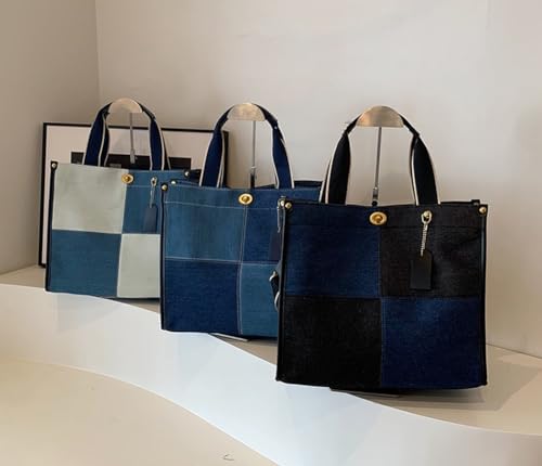 Image of Canvas Tote Bag Women Large Denim Shoulder Bag Vintage Satchels Cute Hobo Bags Work Travel College Casual Tote Handbag