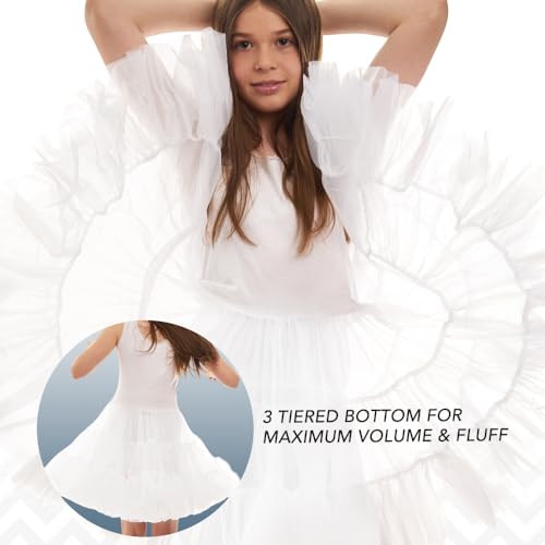 Valair Girls Hoopless Petticoat Dress Knee-Length Kids White Full Slip with Tutu Skirt, Cotton Top, and Nylon Bottom2