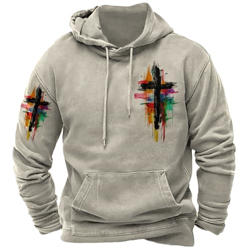 HOTYD Men's Christian Hoodies Pullover Retro Jesus Print Hooded Sweatshirts Casual Long Sleeve Drawstring Faith Hoodies