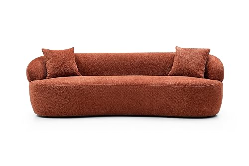 Image of KEIKI 87 inch Curved Oversized Boucle Cloud Sofa with Thickened Seat Cushions and Backrest, Modern Style 3-Seater Upholstered Corner Fluffy Couch, No Assembly Required, for Apartment, Living Room, Orange