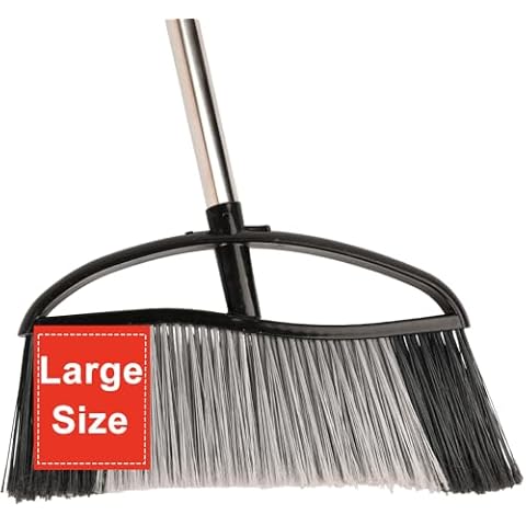 Outdoor Broom, 15.7'' Wide Heavy Duty Broom with Long Handle, Angle Broom with Stiff Bristles, Sweeping Broom for Sweeping Patio, Garden, Garage, Yard, Heavy Duty Broom (Black) Cover
