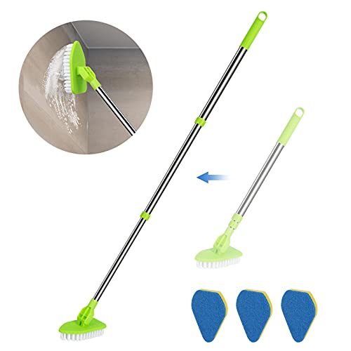 JDNOZW 2 in 1 Scrub Cleaning Brush with 37&rdquo; Long Extendable Handle,1 Stiff Bristle and 3 Sponge...