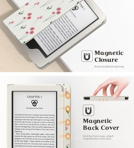 Image of MoKo Case Fits All-New 6 inch E-Reader(11th Gen, 2024 /2022)(10 /8th Gen,2019 /2016),Ultra Lightweight PU Shell Cover with Auto Wake /Sleep for Ebook 2024,Not for Kobo Aura 2 /Remarkable, Pink Little Flowers