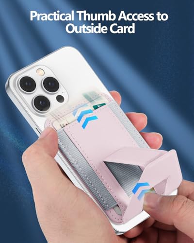Image of Miroddi for Magsafe Wallet Stand, Magnetic Phone Wallet for iPhone 17 /16 /15 /14 /13 /12 Series, Leather Magnetic Cards Holder, Fits 5 Cards, RFID Blocking, Slim, Pink