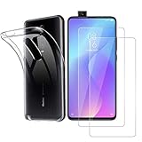 Funda + 2* Cristal Templado para Xiaomi Mi 9T/9T Pro,Ultra Fina Silicona Transparente TPU Carcasa Xiaomi Mi 9T/9T Pro, Protector de Pantalla Vidrio Templado 9H Dureza ,Anti-Arañazos para Mi 9T/9T Pro