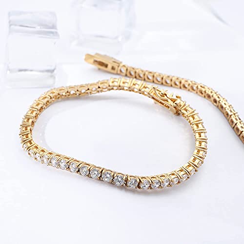 GOLD IDEA JEWELRY Iced Out Hip Hop 4mm/5mm Cubic Zirconia Stainless Steel Tennis Chain Necklace or Bracelet for Men Women (8.5, 18k- 4mm) — view 3