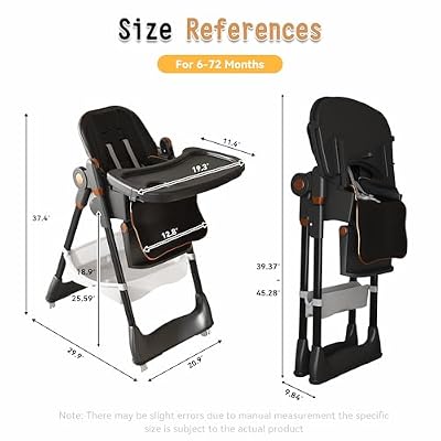 Baby High Chair with Wheels, 3-in-1 Foldable High Chairs for Babies and Toddlers with Soft Cushion, 5 Height & 3 Recline & 4 Dining Tray, Footrest Adjustable, 5 Point Harness, Black