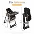 Baby High Chair for Babies and Toddlers, Foldable Feeding Chair with Wheels, Adjustable Seat Height, Backrest, Footrest, Removable Tray, PU Cushion, 5-Point Harness, Black