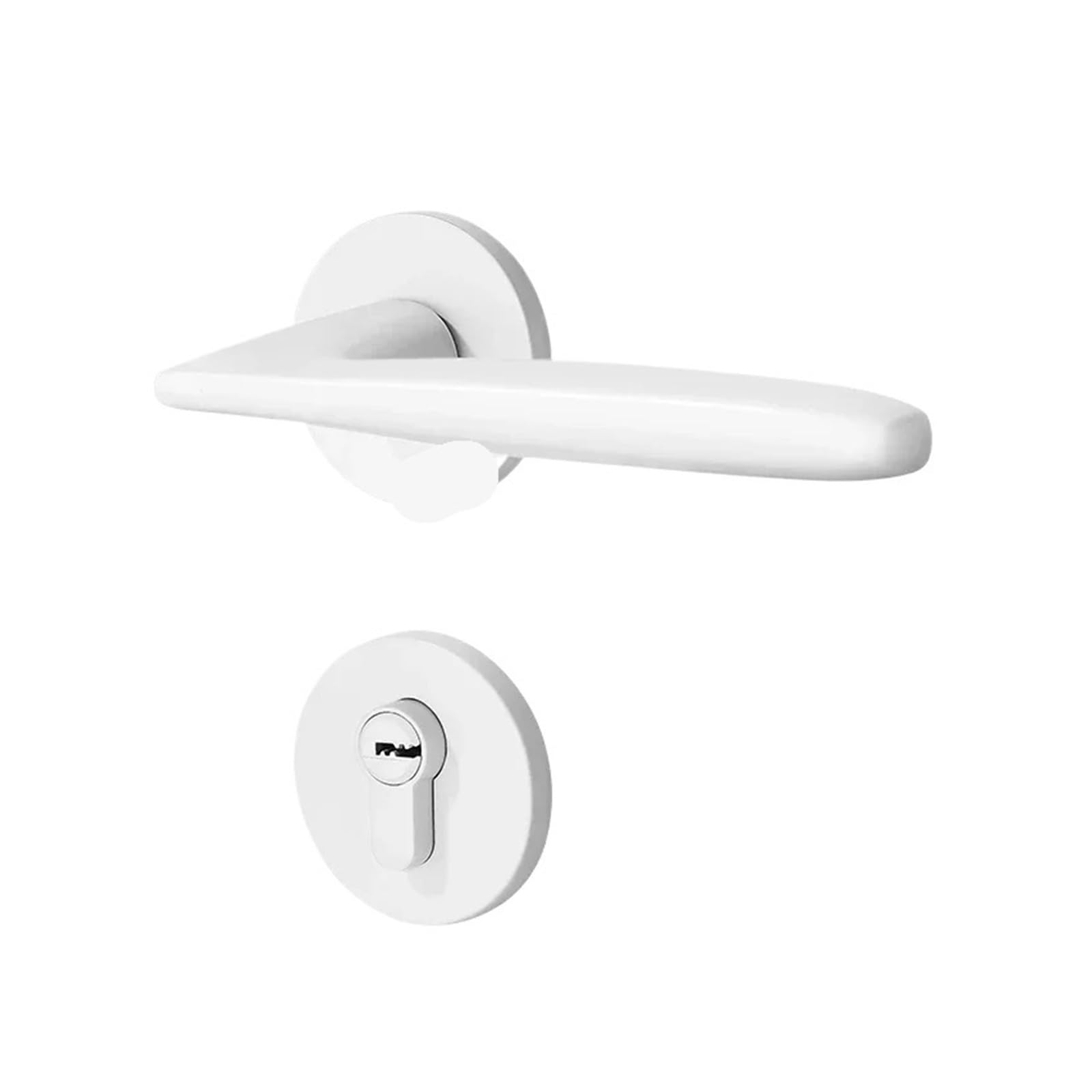 Serrure porte chambre blanche clé alu F_58MM poignée béquille pour menuiserie intérieure