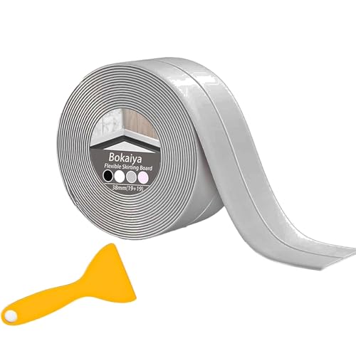 Bokaiya Bath Sealant Strip 38cmx3.5m, Self-Adhesive Caulk Strip 1pc Sealant Tape, Anti Mould Waterproof Sealing Tape for Kitchen, Bathroom, Toilet, Wall Corner and Sink, with Scraper, Grey