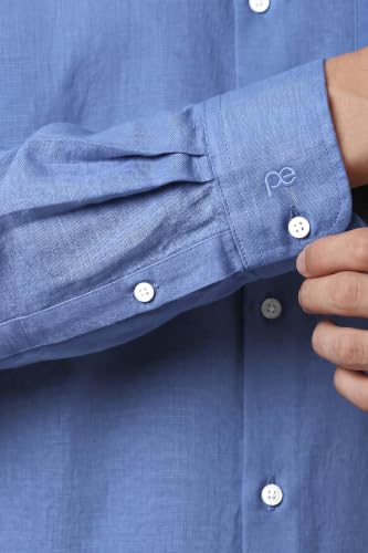 Image of Peter England Men's Everyday Solid Slim Fit Full Sleeve Formal Shirt | Cotton-Rich