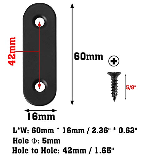 60mm Stainless Steel Black Straight Bracket Flat Brace Metal Bracket Corner Brace Connector Mending Plate for Wood 14-Set