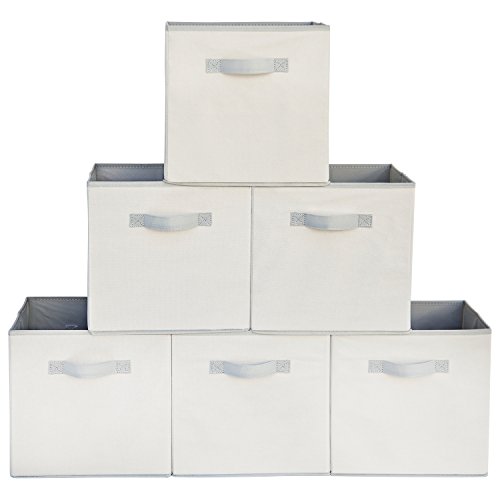 Squared Home Solutions Fabric Storage Cube Bins, Cream Gray (Set of 6)