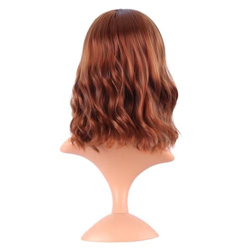 Image of MapofBeauty 14 Inch /35 cm Short Wavy Curly Women Fresh Bright Synthetic Ordinary Flat Bangs Bob Wig (Ginger Orange)