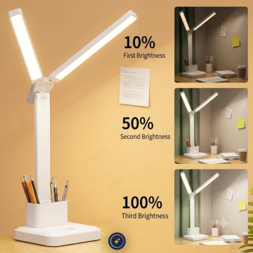 Image of Kian LED Desk Lamp with Pen & Phone Holder - USB Charging Study Lamp with Touch Sensor, Adjustable Brightness, Eye Protection & Foldable for Students, Reading & Office(Pack of 1) (Lamp 3)