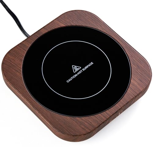 Coffee Mug Warmer with Auto Shut Off, 3 Temperature Settings, Brown Wood Grain Design, Electric Beverage Heater with Borosilicate Glass Panel, 54-Inch Cord, Fits Mugs, Teapots, and Cups