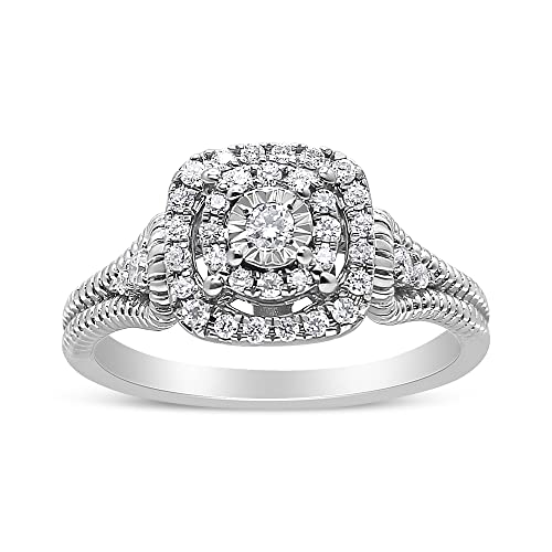 Haus of Brilliance .925 Sterling Silver 1/3 Cttw Miracle Set Round-Cut Diamond Cocktail Ring (H-I Color, I1-I2 Clarity)- Size 6