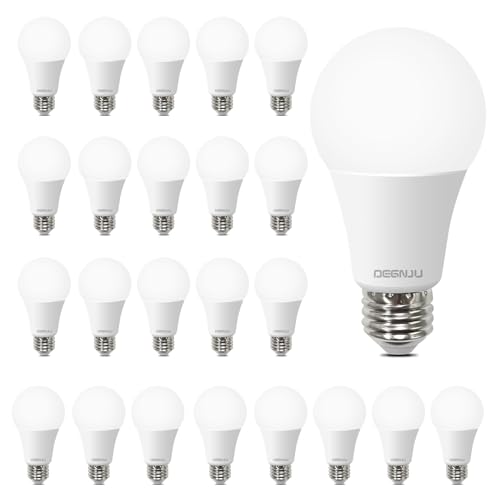 A19 Light Bulbs, 100 Watt 5000K Daylight Light Bulbs, 1500 Lumens, E26 Standard Base, Non-Dimmable, 13W Bright White LED Bulbs for Bedroom Home Office, 24 Pack